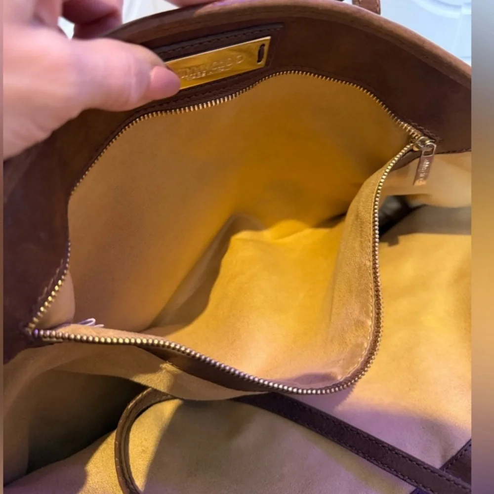 042. Jimmy Choo Star Studded Leather Shoulder Tote Bag